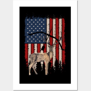 Deer Hunting American Flag Posters and Art